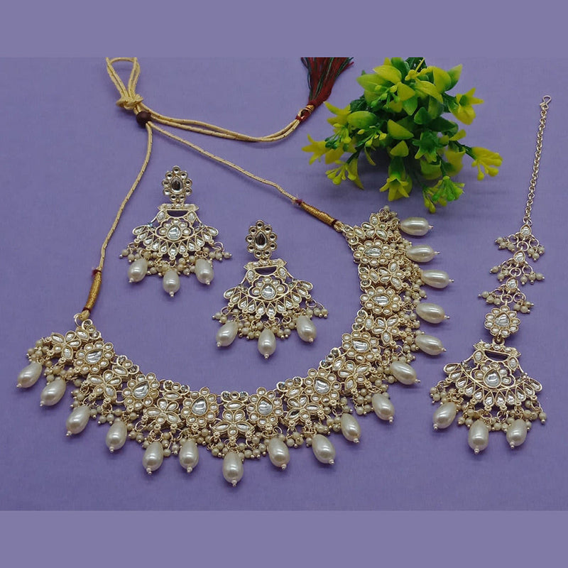 India Art Gold Plated Kundan And Pearl Necklace Set