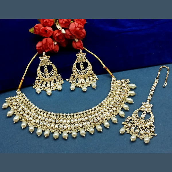 India Art Gold Plated Kundan And Beads Necklace Set