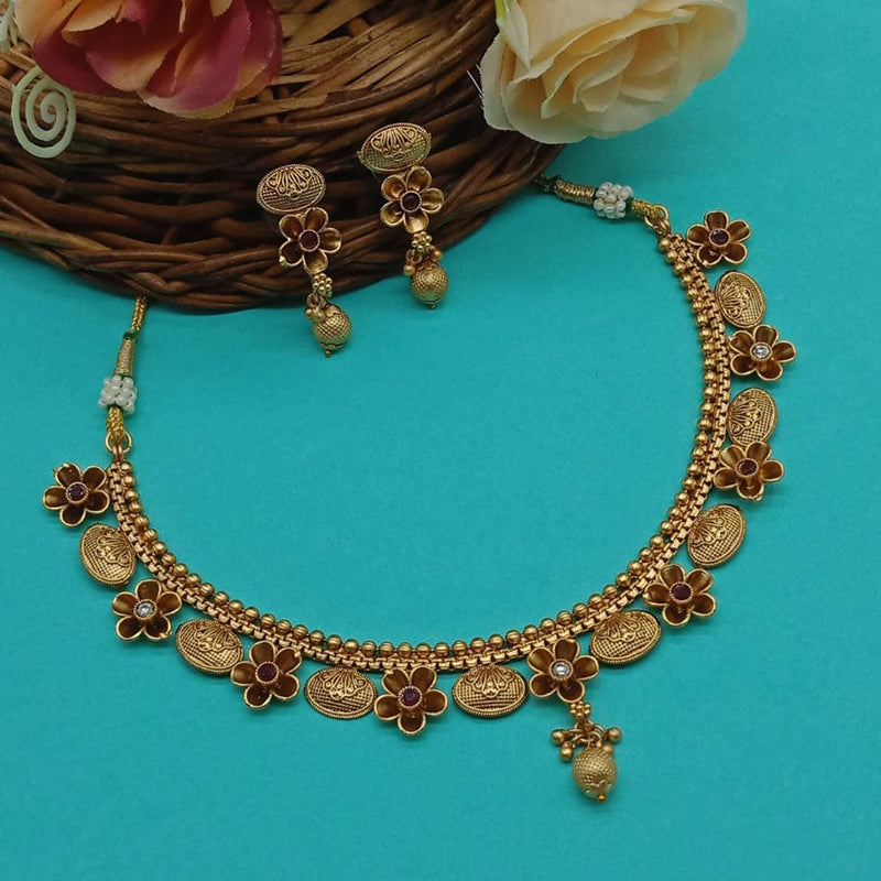 India Art Gold Plated Pota Stone Necklace Set