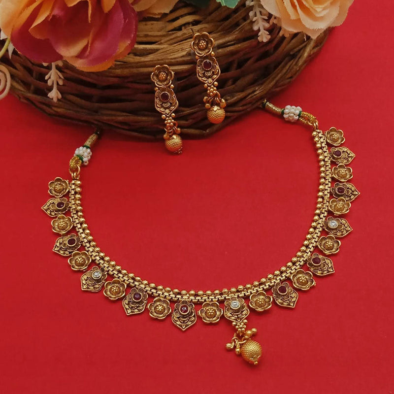 India Art Gold Plated Pota Stone Necklace Set