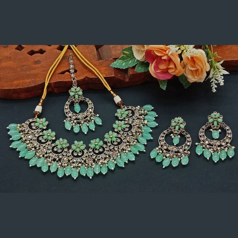 India Art Silver Plated Crystal Stone And Pearl Necklace Set