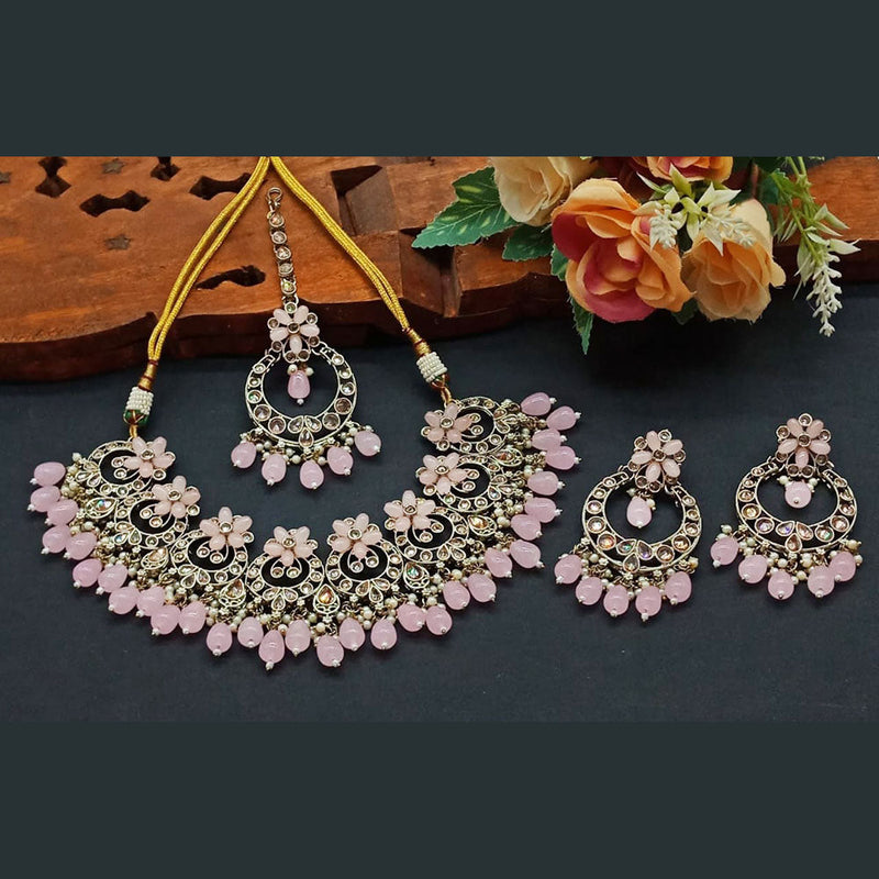 India Art Silver Plated Crystal Stone And Pearl Necklace Set