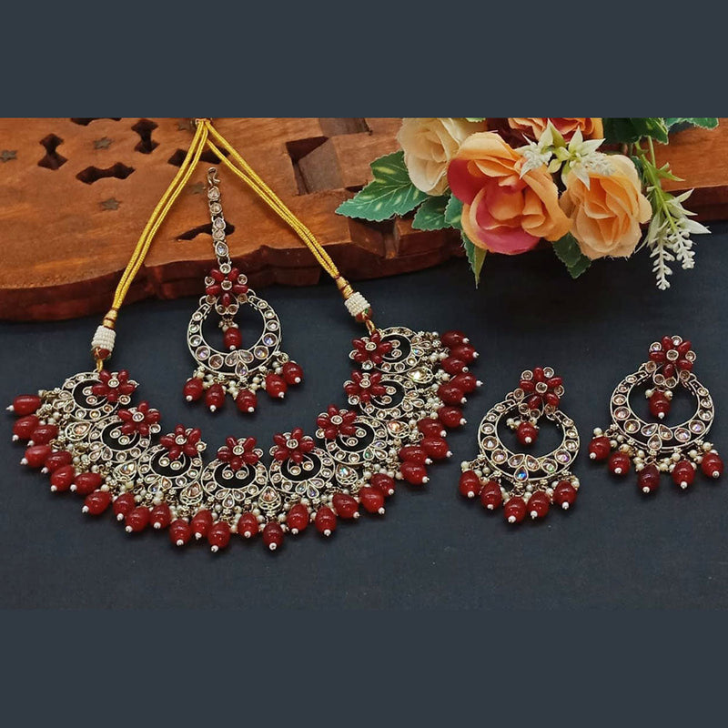 India Art Silver Plated Crystal Stone And Pearl Necklace Set