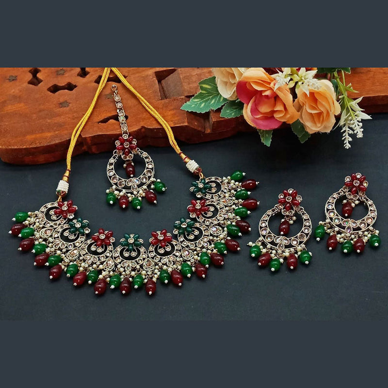 India Art Silver Plated Crystal Stone And Pearl Necklace Set