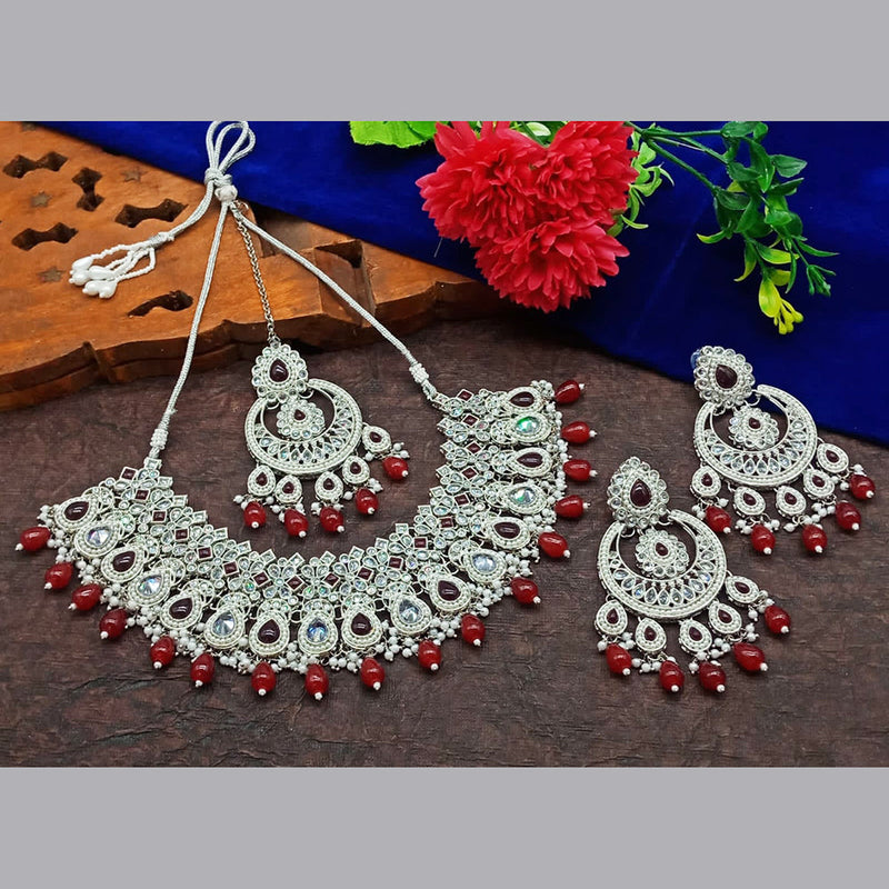 India Art Silver Plated Crystal Stone And Pearl Necklace Set