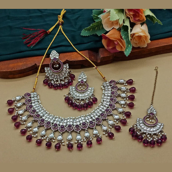 India Art Gold Plated Kundan And Beads Necklace Set