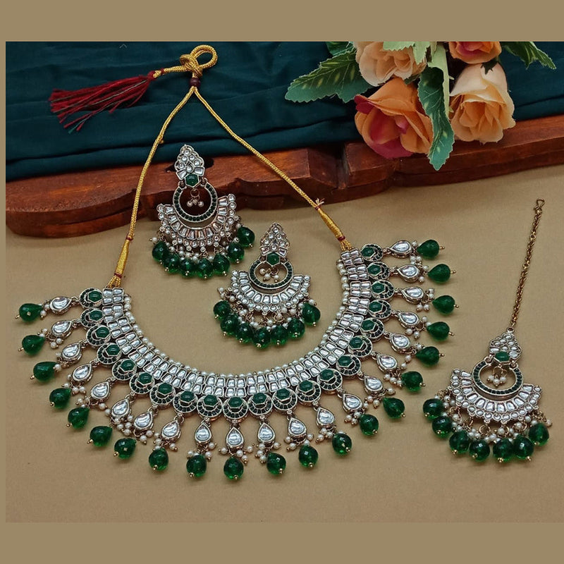 India Art Gold Plated Kundan And Beads Necklace Set