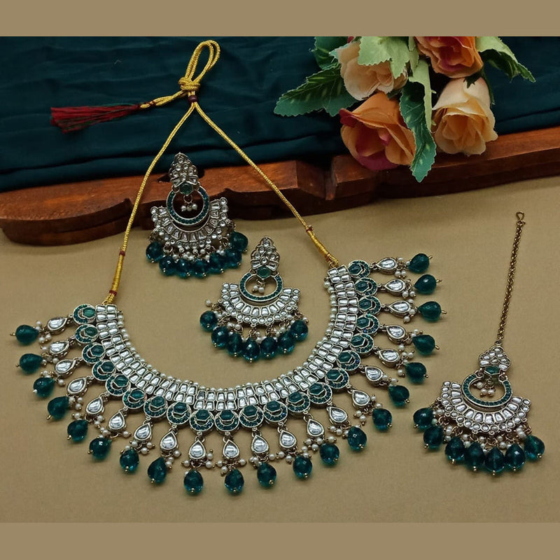 India Art Gold Plated Kundan And Beads Necklace Set