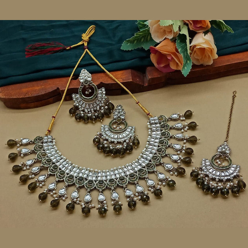 India Art Gold Plated Kundan And Beads Necklace Set