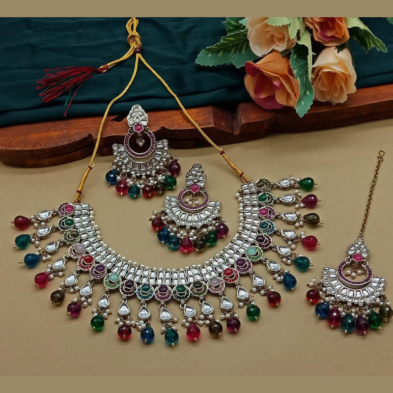 India Art Gold Plated Kundan And Beads Necklace Set