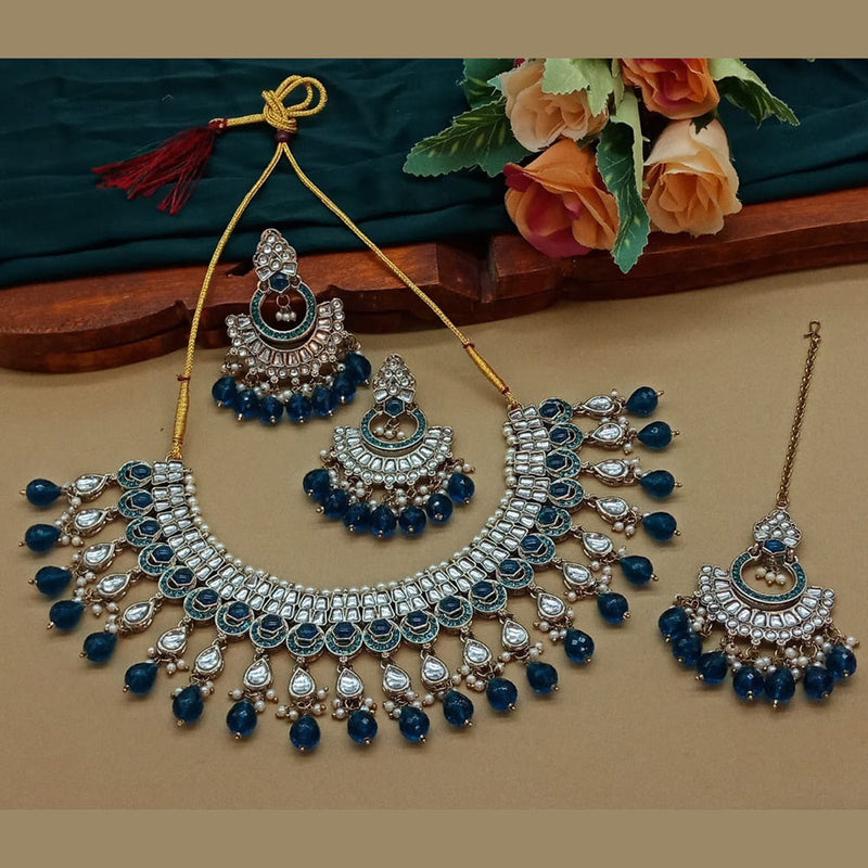 India Art Gold Plated Kundan And Beads Necklace Set