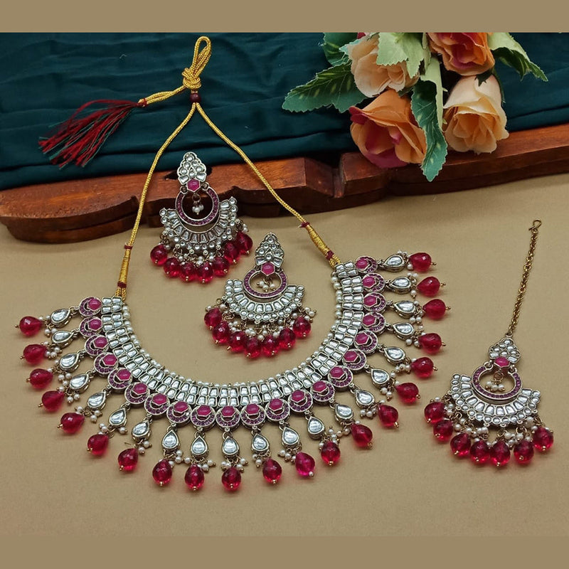 India Art Gold Plated Kundan And Beads Necklace Set