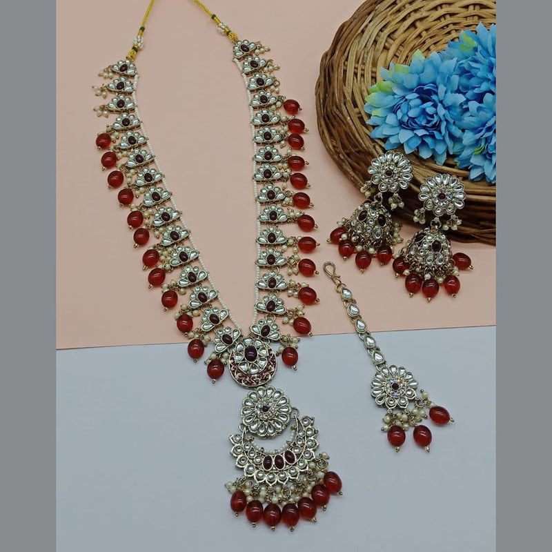 India Art Gold Plated Kundan Stone And Beads Long Necklace Set