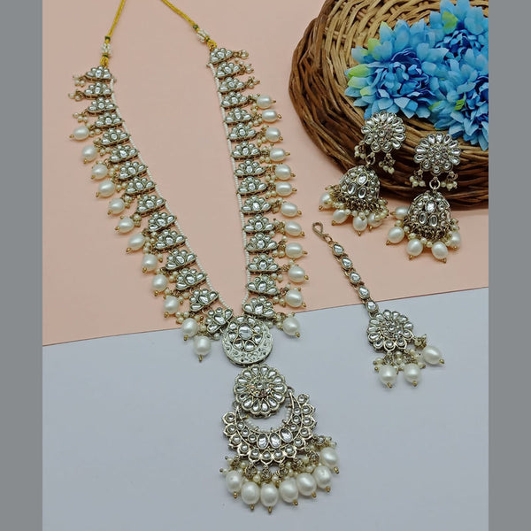 India Art Gold Plated Kundan Stone And Beads Long Necklace Set