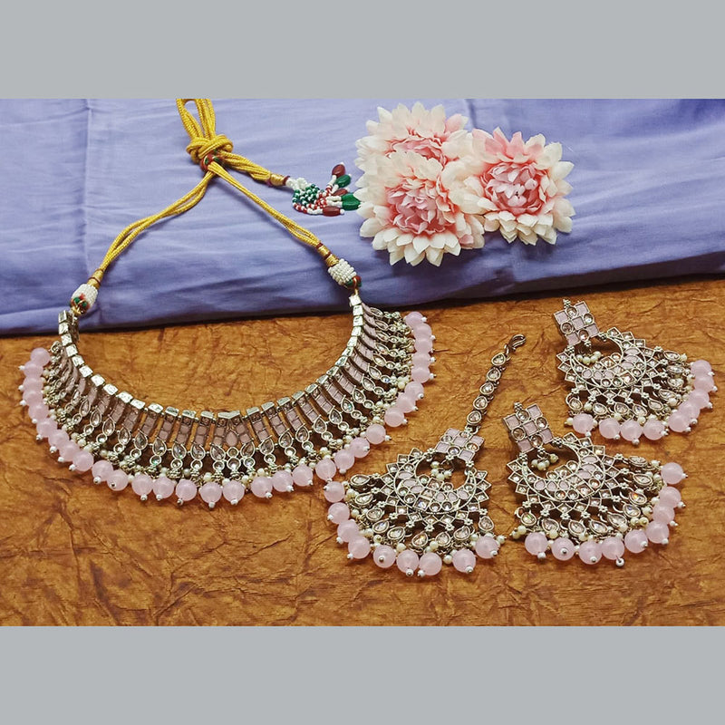 India Art Gold Plated Crystal Stone And Beads Choker Necklace Set