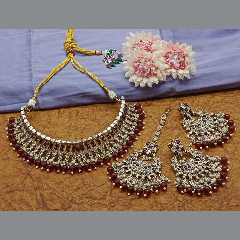 India Art Gold Plated Crystal Stone And Beads Choker Necklace Set