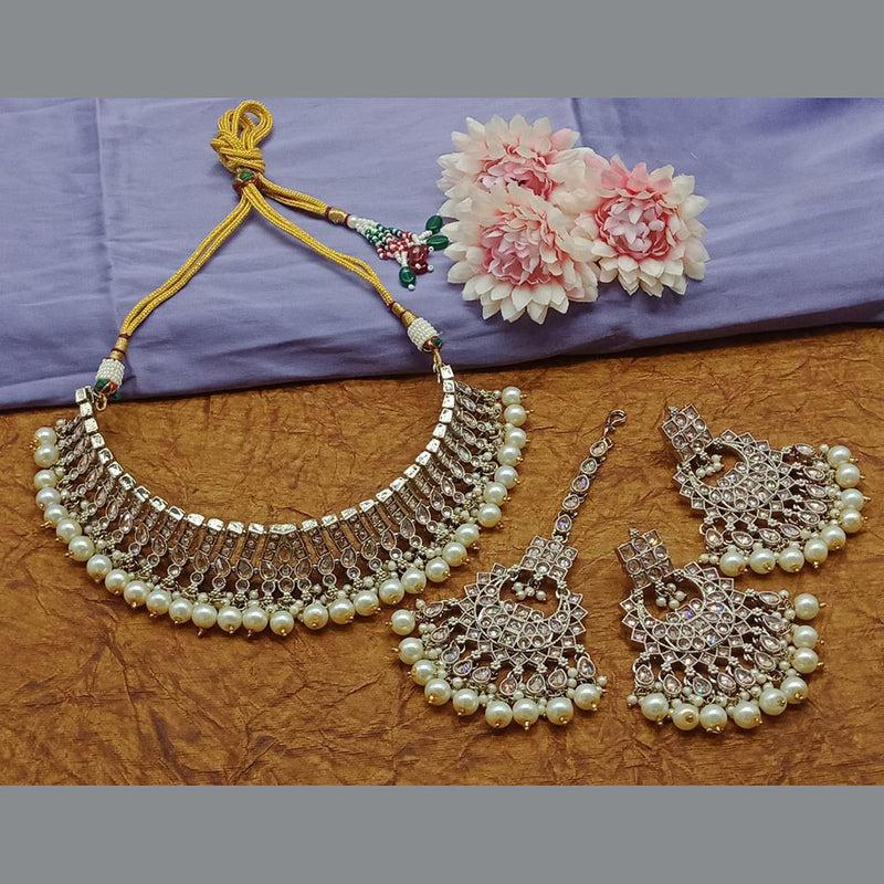 India Art Gold Plated Crystal Stone And Beads Choker Necklace Set