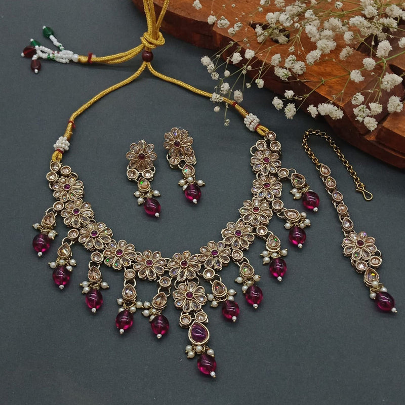 India Art Mehndi Polish Crystal Stone And Beads Necklace Set