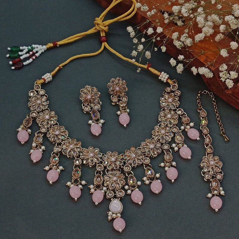 India Art Mehndi Polish Crystal Stone And Beads Necklace Set