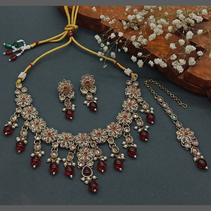 India Art Mehndi Polish Crystal Stone And Beads Necklace Set