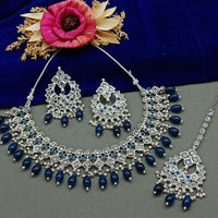 India Art Silver Plated Crystal Stone And Beads Necklace Set