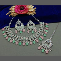 India Art Silver Plated Crystal Stone And Beads Necklace Set