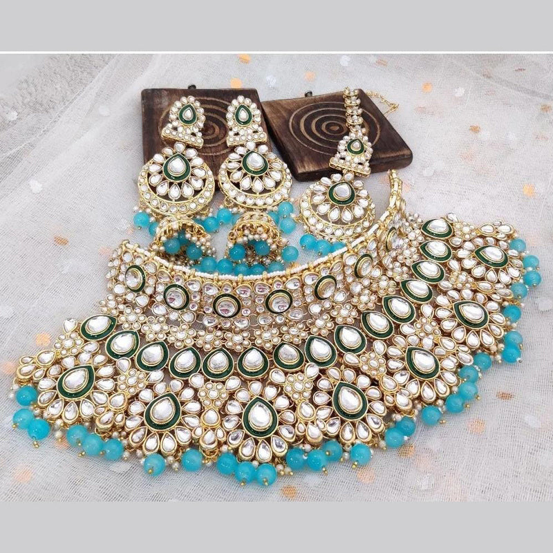 India Art Gold Plated Kundan and Beads Necklace Set