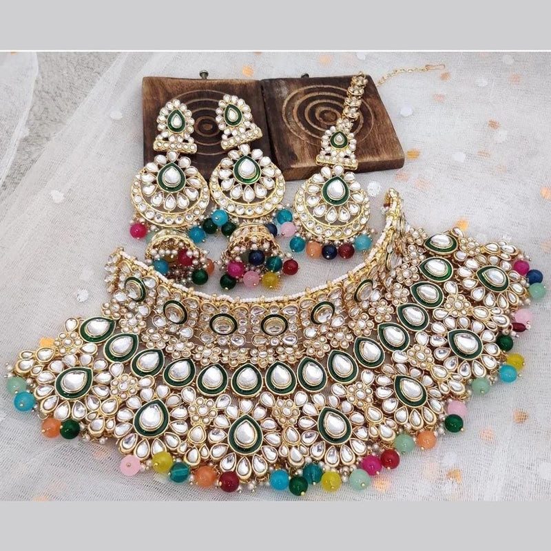 India Art Gold Plated Kundan and Beads Necklace Set