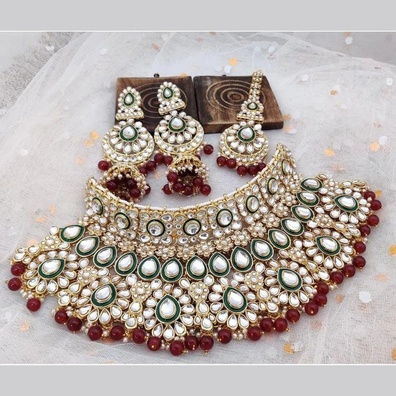 India Art Gold Plated Kundan and Beads Necklace Set