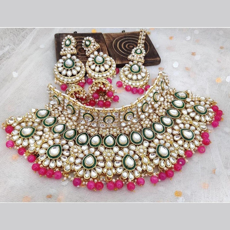 India Art Gold Plated Kundan and Beads Necklace Set