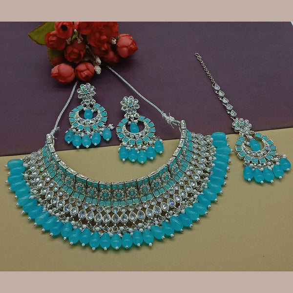 India Art Silver Plated Crystal Stone And Pearls Necklace Set