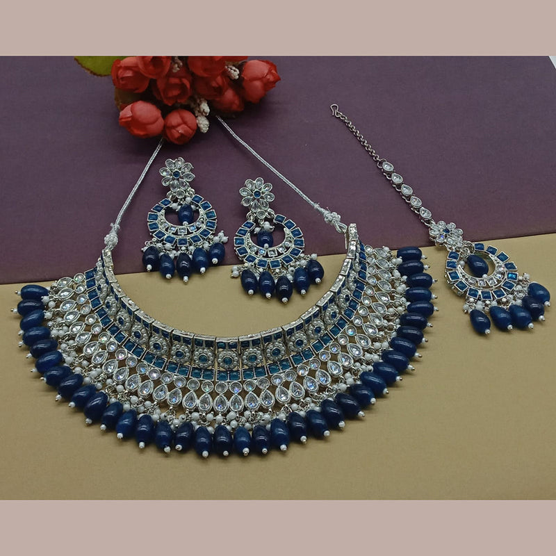 India Art Silver Plated Crystal Stone And Pearls Necklace Set