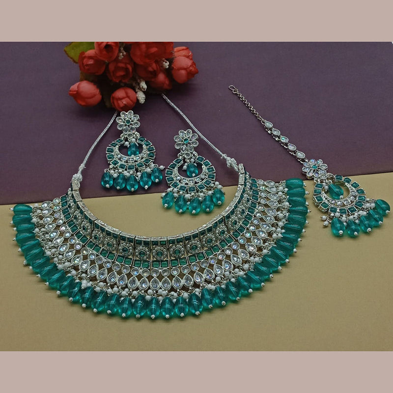 India Art Silver Plated Crystal Stone And Pearls Necklace Set