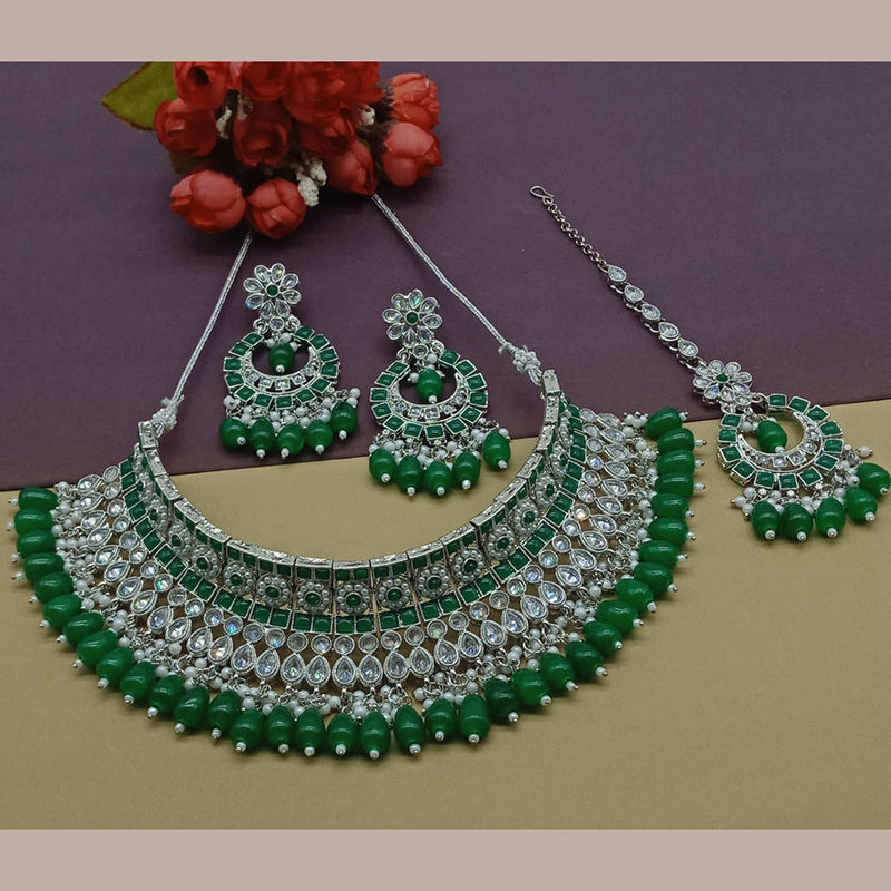 India Art Silver Plated Crystal Stone And Pearls Necklace Set