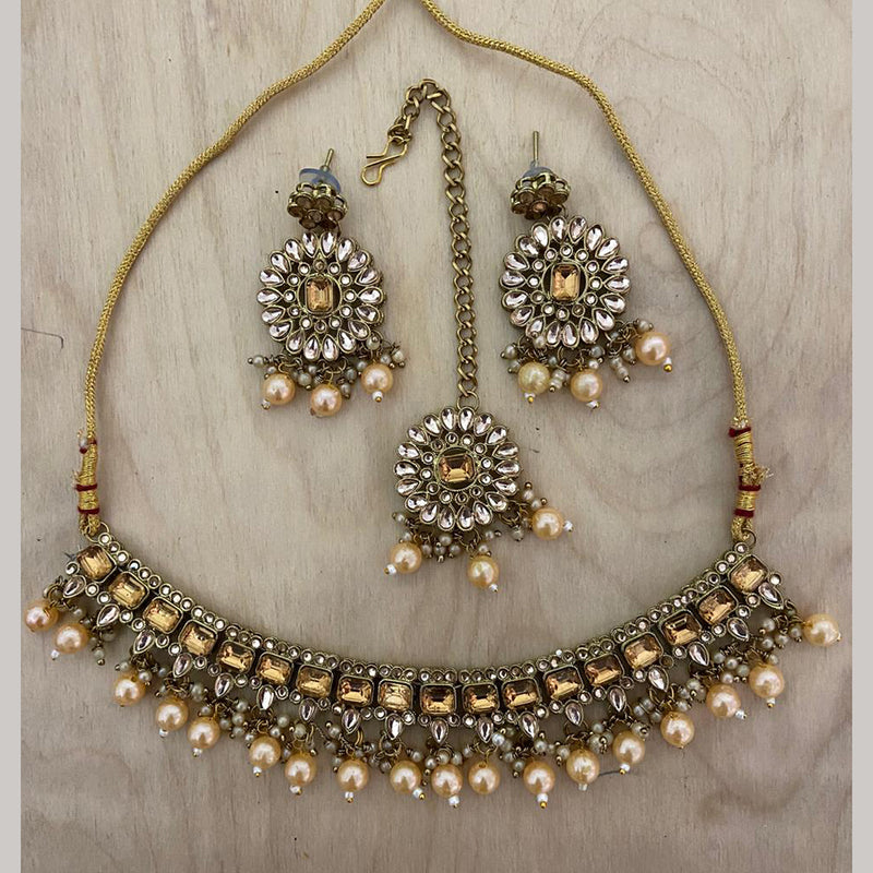 India Art Gold Plated Crystal Stone And Beads Necklace Set