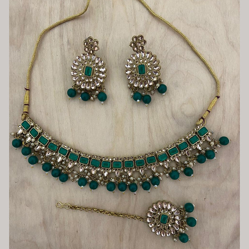 India Art Gold Plated Crystal Stone And Beads Necklace Set