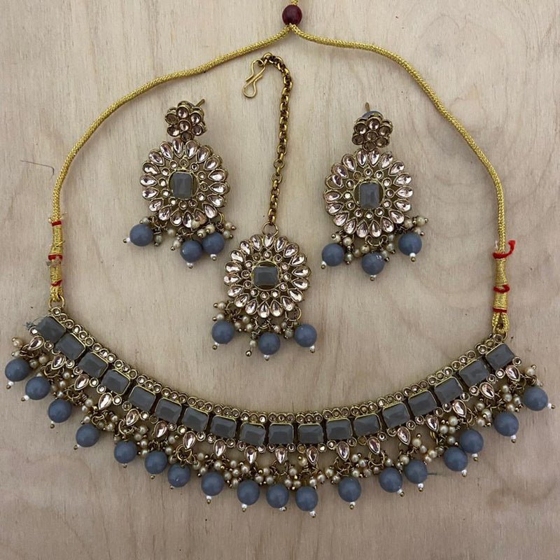 India Art Gold Plated Crystal Stone And Beads Necklace Set