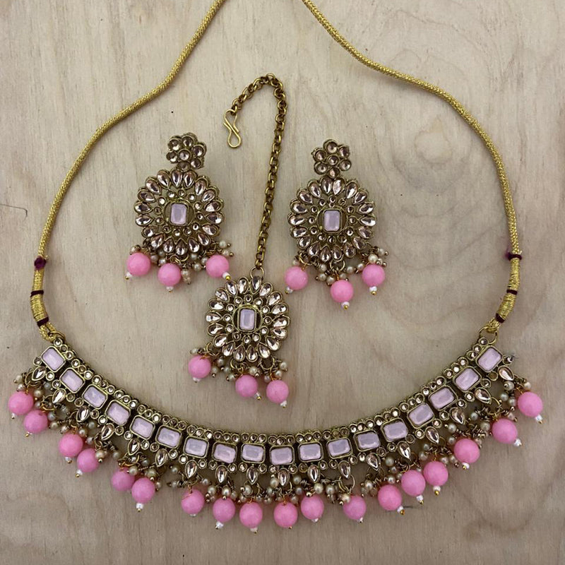 India Art Gold Plated Crystal Stone And Beads Necklace Set