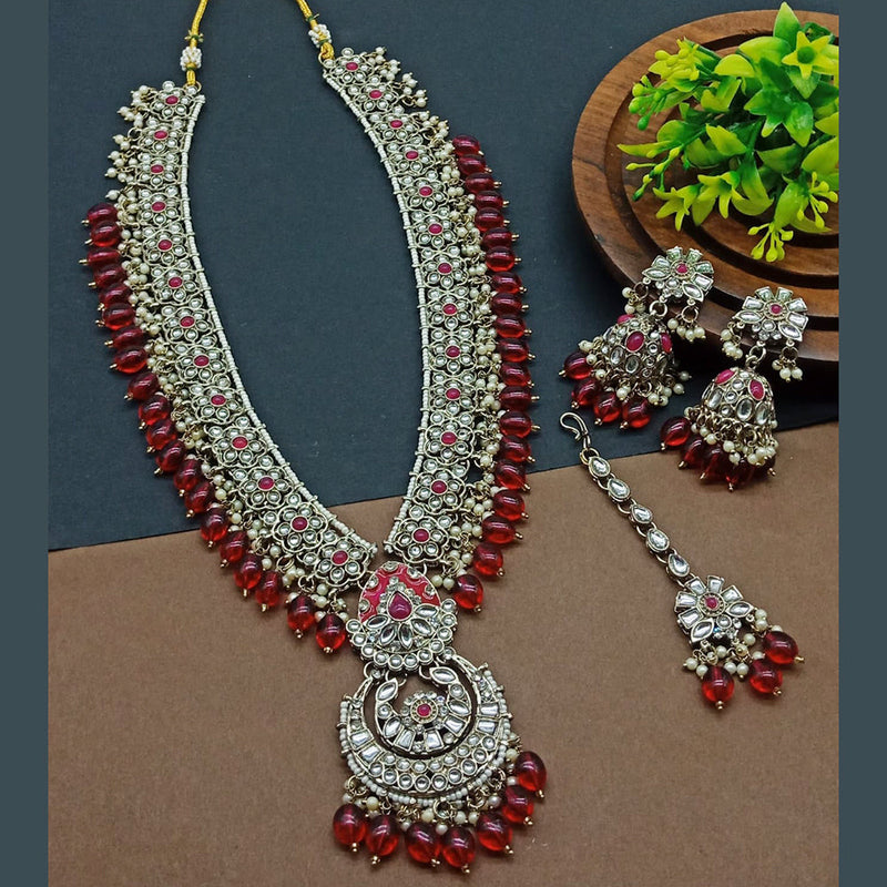 India Art Gold Plated Kundan Stone And Pearls Long Necklace Set