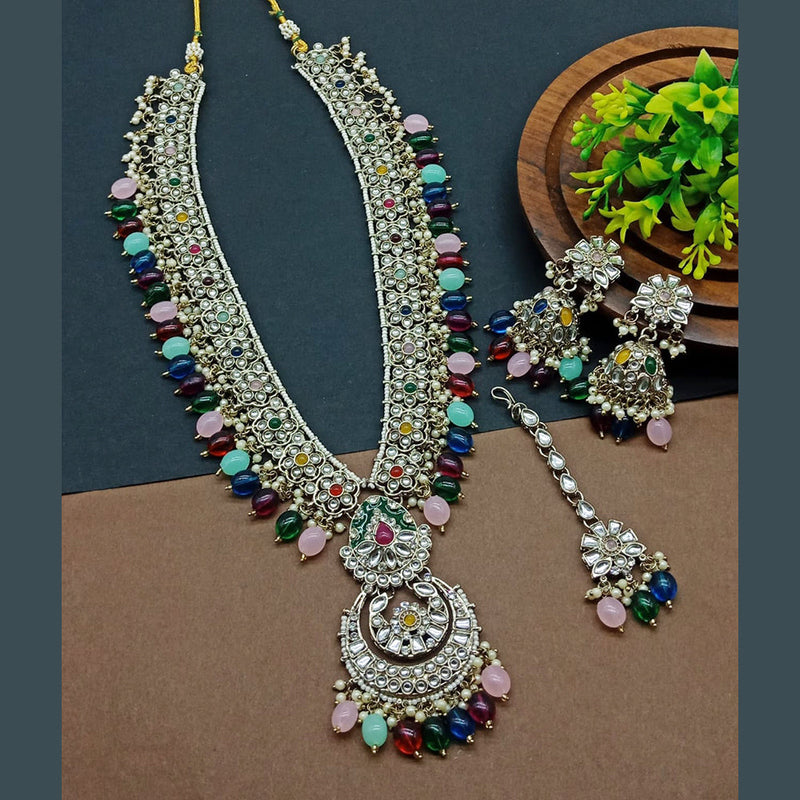 India Art Gold Plated Kundan Stone And Pearls Long Necklace Set