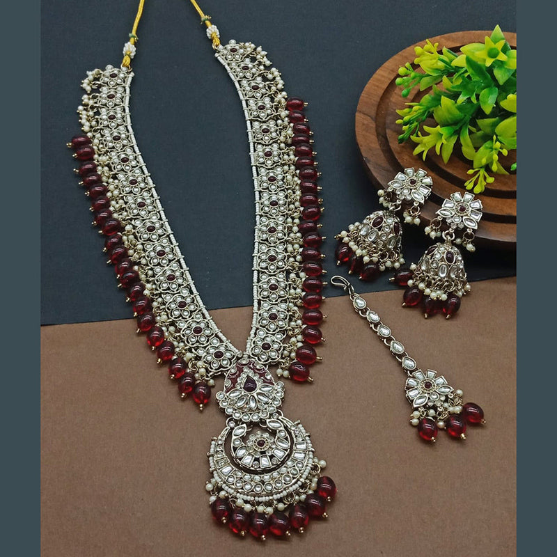 India Art Gold Plated Kundan Stone And Pearls Long Necklace Set