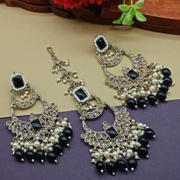 India Art Gold Plated Crystal Stone Earrings With Maangtikka