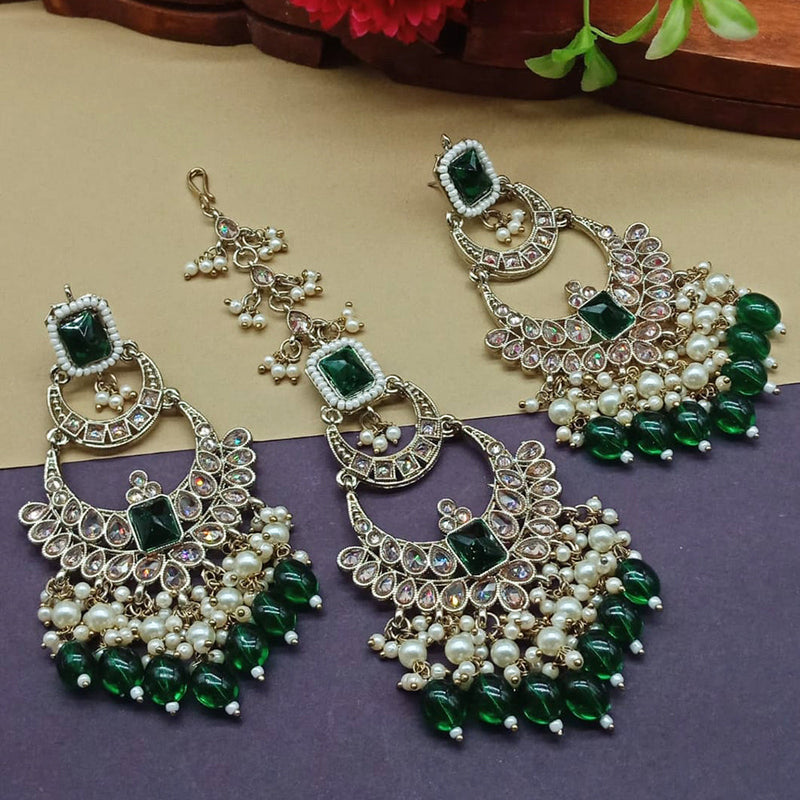 India Art Gold Plated Crystal Stone Earrings With Maangtikka