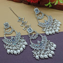 India Art Silver Plated Crystal Stone Earrings With Maangtikka