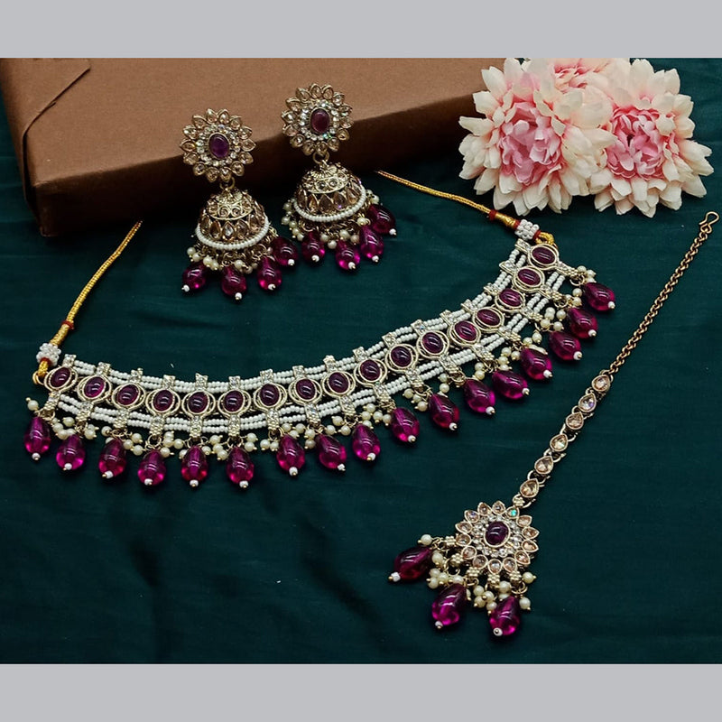 India Art Gold Plated Kundan Stone And Pearls Choker Necklace Set