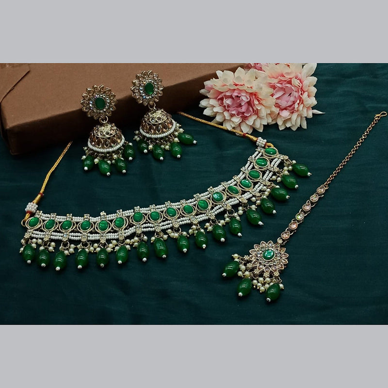 India Art Gold Plated Kundan Stone And Pearls Choker Necklace Set