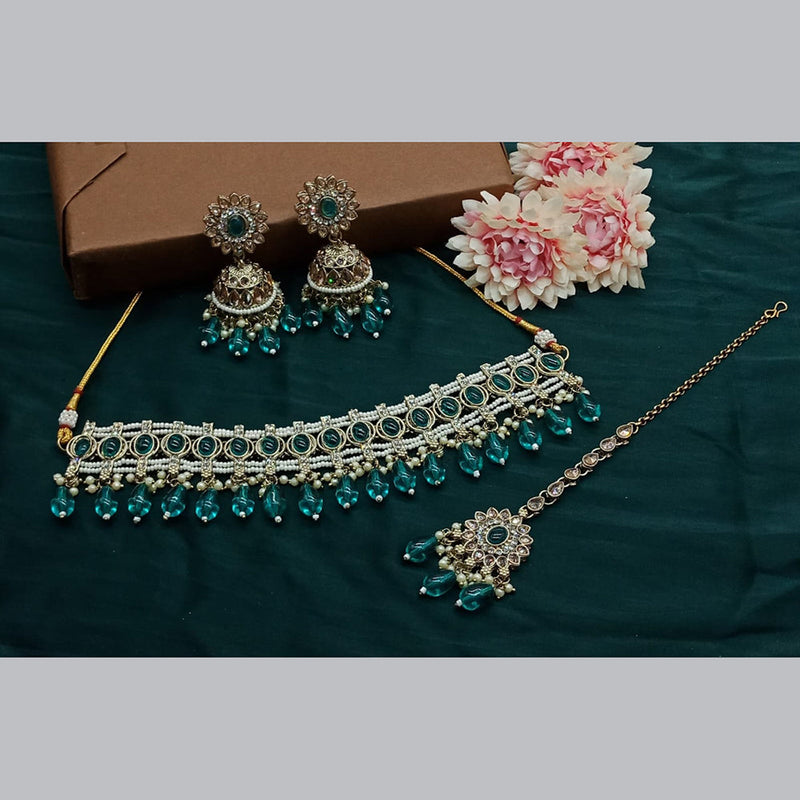 India Art Gold Plated Kundan Stone And Pearls Choker Necklace Set