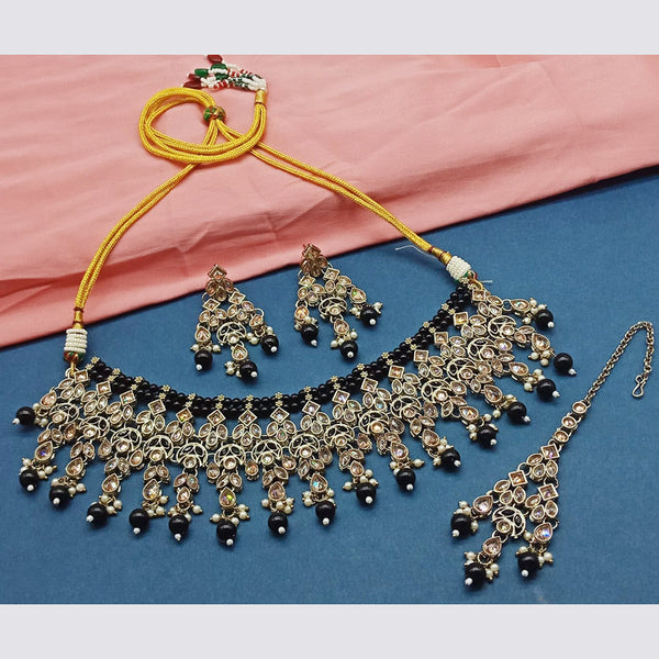 India Art Gold Plated Crystal Stone And Pearls Choker Necklace Set