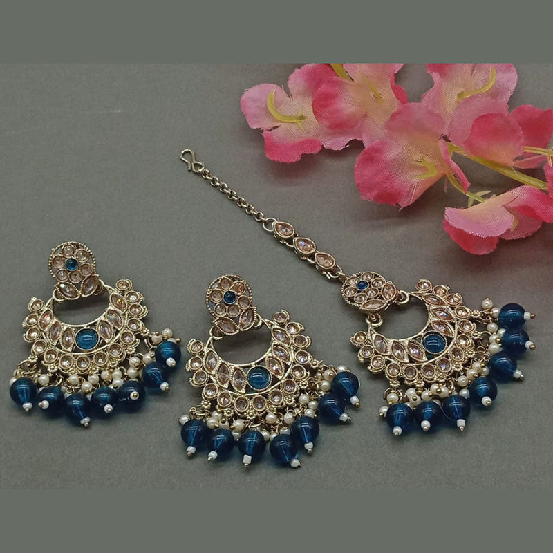 India Art Gold Plated Crystal Stone Earrings With Maangtikka