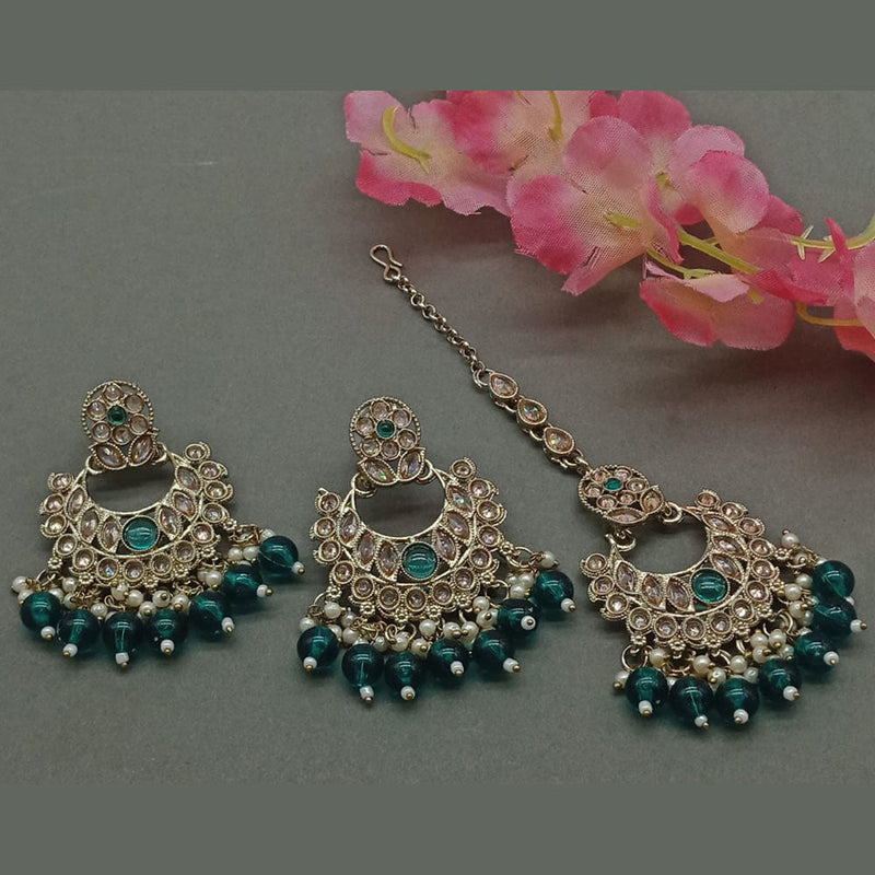 India Art Gold Plated Crystal Stone Earrings With Maangtikka